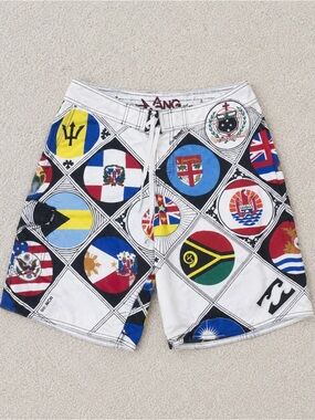 Billabong International Flags Board Shorts Men S 30 Y2K Surf Swim Trunks 90s mb